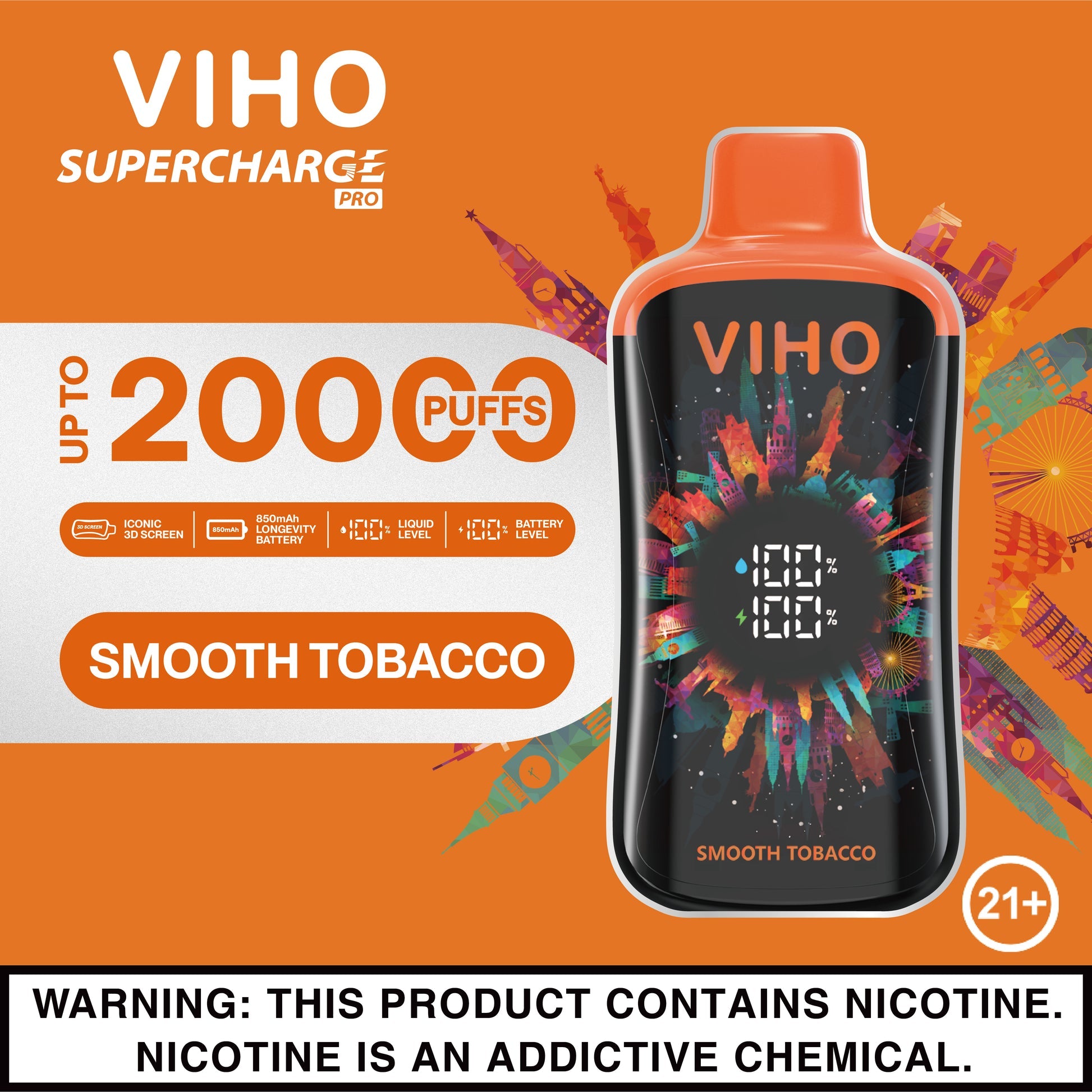 VIHO Supercharge 20k Pro - Smooth Tobacco | America's No.1 Online