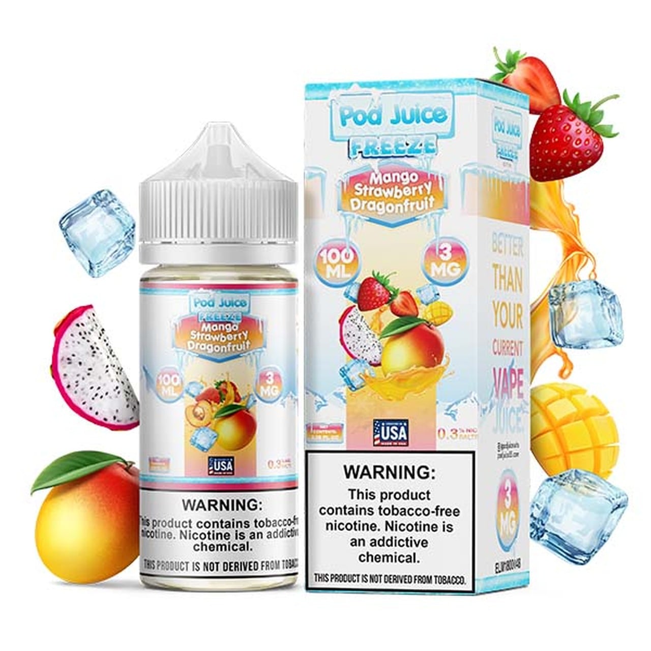 Pod Juice Freebase Nicotine - Mango Strawberry Dragonfruit Freeze Price Point NY Pod Juice Freebase Nicotine - Mango Strawberry Dragonfruit Freeze Price Point NY