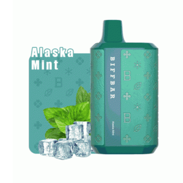 ALASKA MINT BIFF BAR WITH MINT/MENTHOL LEAVES AND ICE CUBES IN THE BACKGROUND | PRICE POINT NY