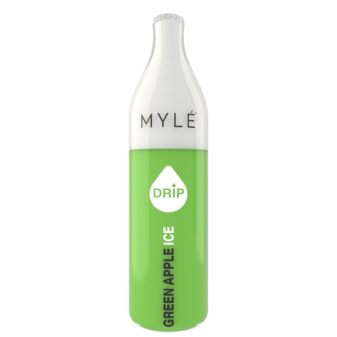 MYLE DRIP DISPOSABLE UPRIGHT BOTTLE PRODUCT SHOT - GREEN APPLE ICE | 2000 PUFFS | PRICE POINT NY